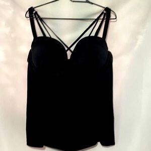 Torrid Black Strappy SWIM TOP SIZE 4X padded bra RUSCHED front ‎ clean
